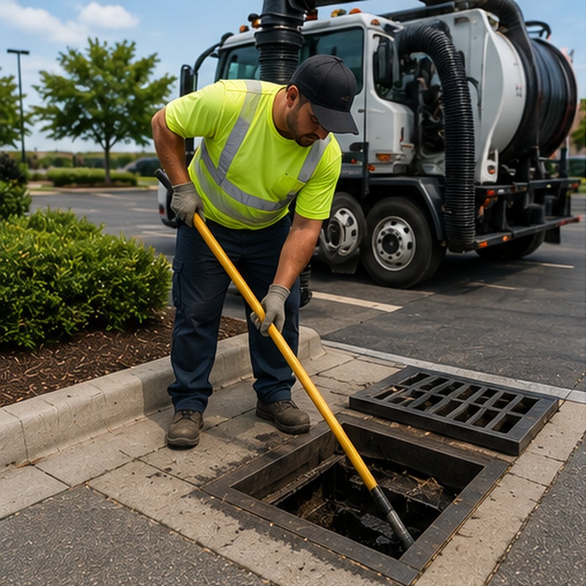 Catch-basin and drainage maintenance on a Wichita commercial lot