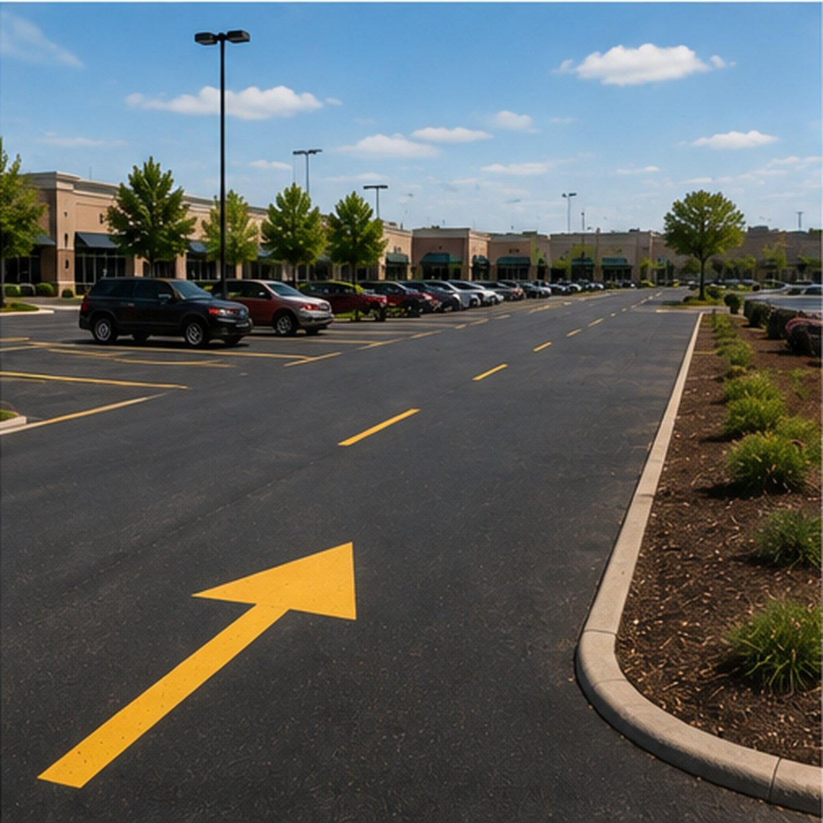 A freshly maintained Wichita commercial parking lot