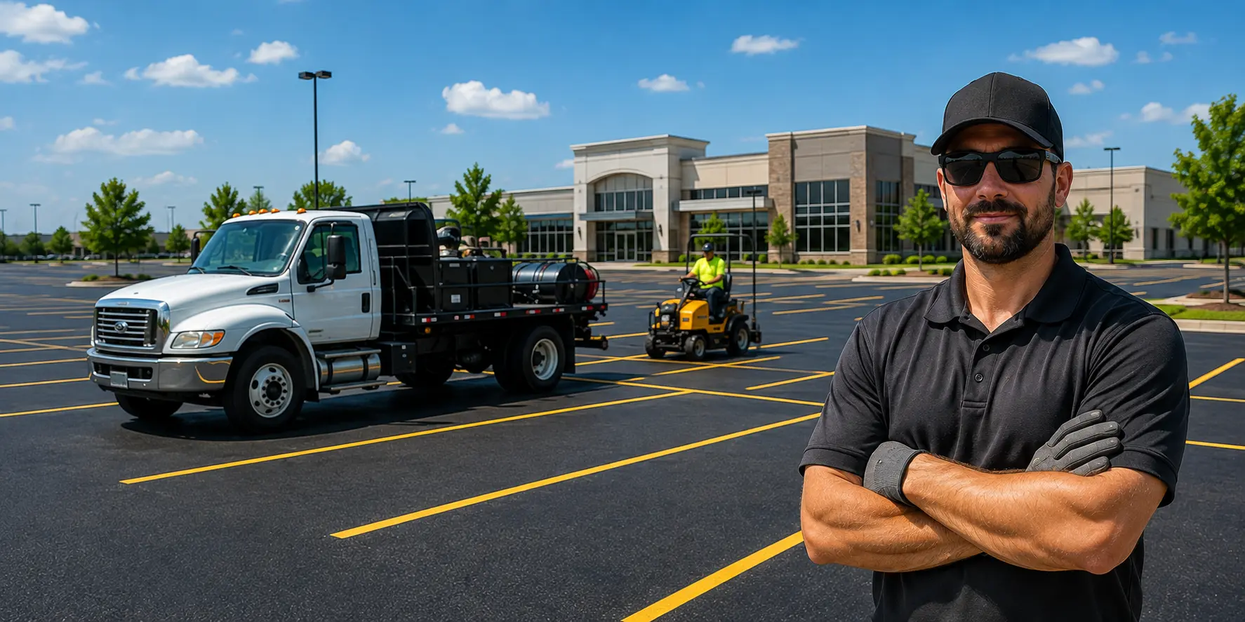 Wichita Parking Lot Maintenance crew servicing a commercial parking lot